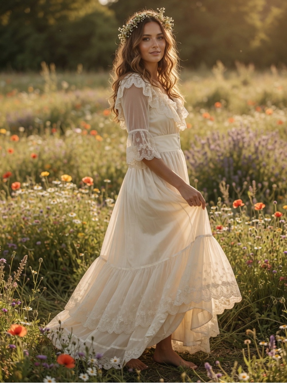 Gunne Sax Cream Lace Bridal Dress Label Woman’s Size 9 Prairie, Cottagecore